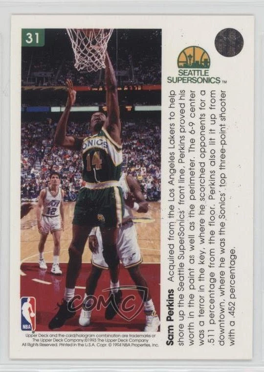 1993-94 Upper Deck Pro View 3D Sam Perkins #31 - Image 2 of 2