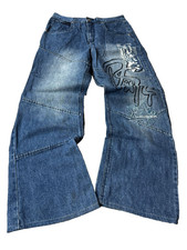 Blue Wide Leg Jeans Graphic Print Baggy Y2K Skate Streetwear Denim Pants Style
