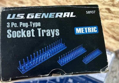 U. S. General 3 Piece Peg Type Socket Trays NOB, Blue  Holds 92 Sockets