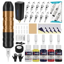 Professional Cordless Tattoo Gun Kit with Rechargeable Battery and Inks