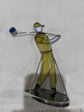 Vintage stained glass GOLFER free standing swinging club suncatcher