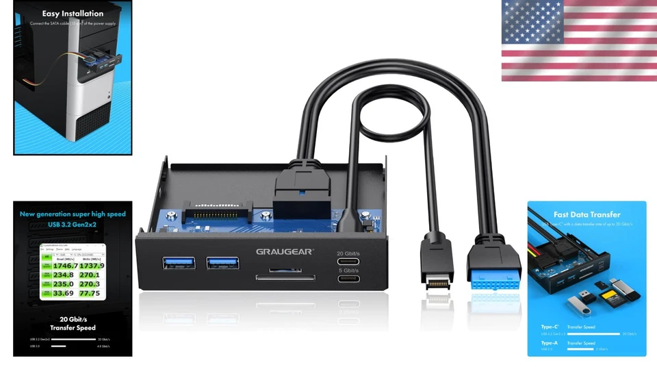 Lector de tarjetas interno de 3,5 pulgadas con concentrador USB C de 20 Gbps Foto 2 de 4