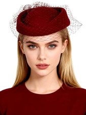 Wool Felt Vintage Beret Wedding Top Hats for Women Elegant Medium Burgundy