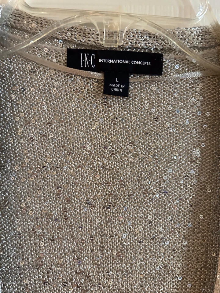 Cárdigan INC para mujer frente abierto grande dorado metálico lentejuelas ligero Foto 3 de 4