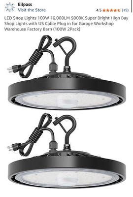 LED Shop Lights 100W 16,000LM 5000K Super Bright High Bay Shop Lights 