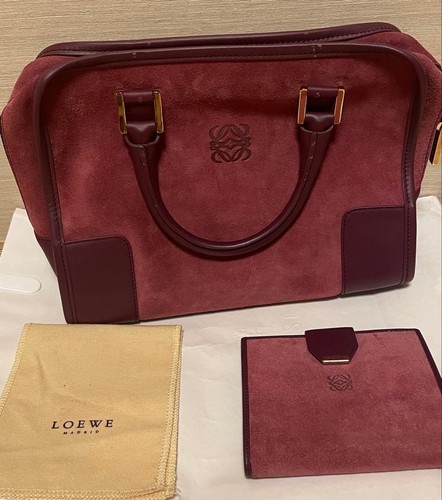 LOEWE Handbag Suede Bordeaux Inner Pockets with Wallets,storage bags Women's