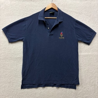 vintage Atlanta 1996 Olympic Games navy blue polo shirt mens large short sleeve