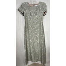 Petite Sophisticate 100% Silk Ditsy Floral Midi Dress Green 4 Modest Vtg READ