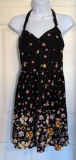 Black Floral Babydoll Halter Dress Adjustable Straps Large Coquette Festival