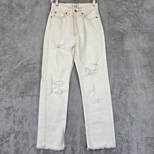 BDG Cowboy Jean Straight Jeans Womens 25 Cream Light Wash High Rise Distressed