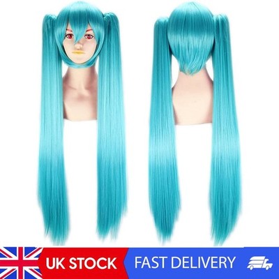 Doppelter Pferdeschwanz Hatsune Miku Anime lange gerade Perücken für Mädchen schöne Synthetik