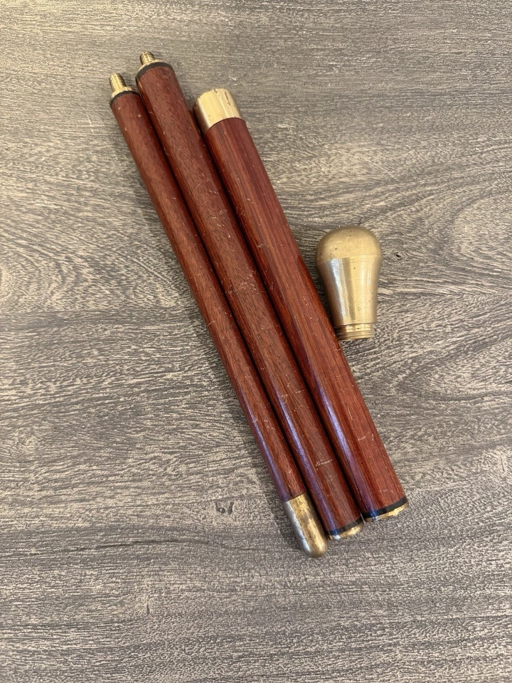 "Perilla de latón vintage mango de cabeza redonda bastón de madera 34,5"" de alto" Foto 2 de 4