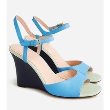 Women's J.Crew Bianca Colorblock Leather Ankle-Strap Wedges size 8 Retro Boho