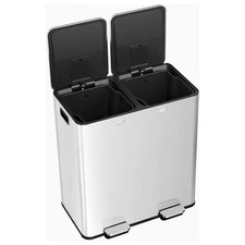 16 Gallon Stainless Steel Dual Step-On Trash Can w/ Removable Plastic Inner Bins