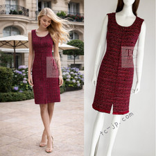 CHANEL 01A Vintage Red Pink Wool Tweed Dress Karl Lagerfeld 38 40 US6 8 Japan