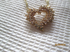 EUC Crystal Open Heart Necklace Gold tone Adjustable