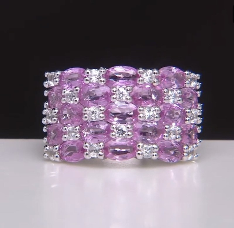 Pink Sapphire /Zircon Ring Rhodium over Sterling, Size 11 (QVC)