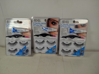 3 -ARDELL Deluxe Pack 110 BLACK False Eye Lashes with Applicator & Clear  Glue