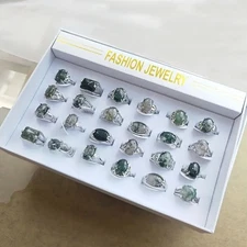 24Pcs/Set Nateral Stone Gemstone Ring Wholesale Lot Finger Ring Daily Party Gift