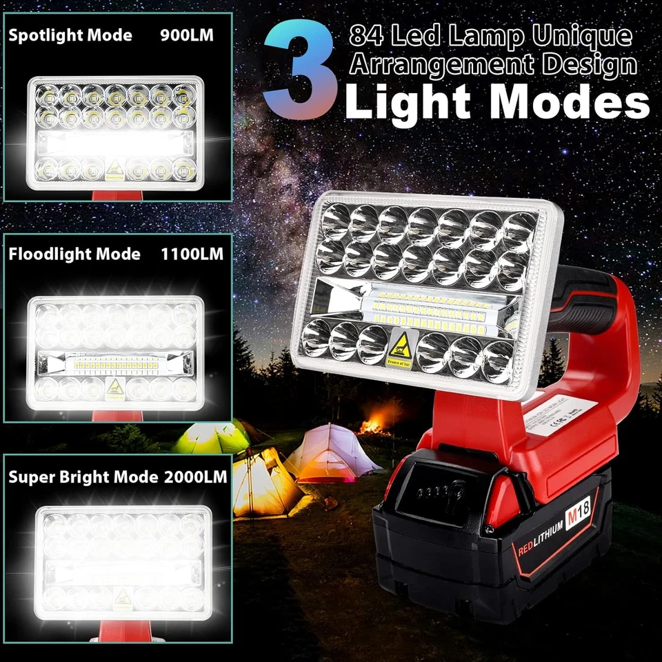 2000LM LED Work Light for Milwaukee 18v Battery 18W Handheld Jobsite Light Torch - Image 3 of 4