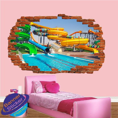 WASSER AQUA PARK RUTSCHE SOMMER SPASS WANDAUFKLEBER 3D KUNST POSTER WANDAUFKLEBER XV3