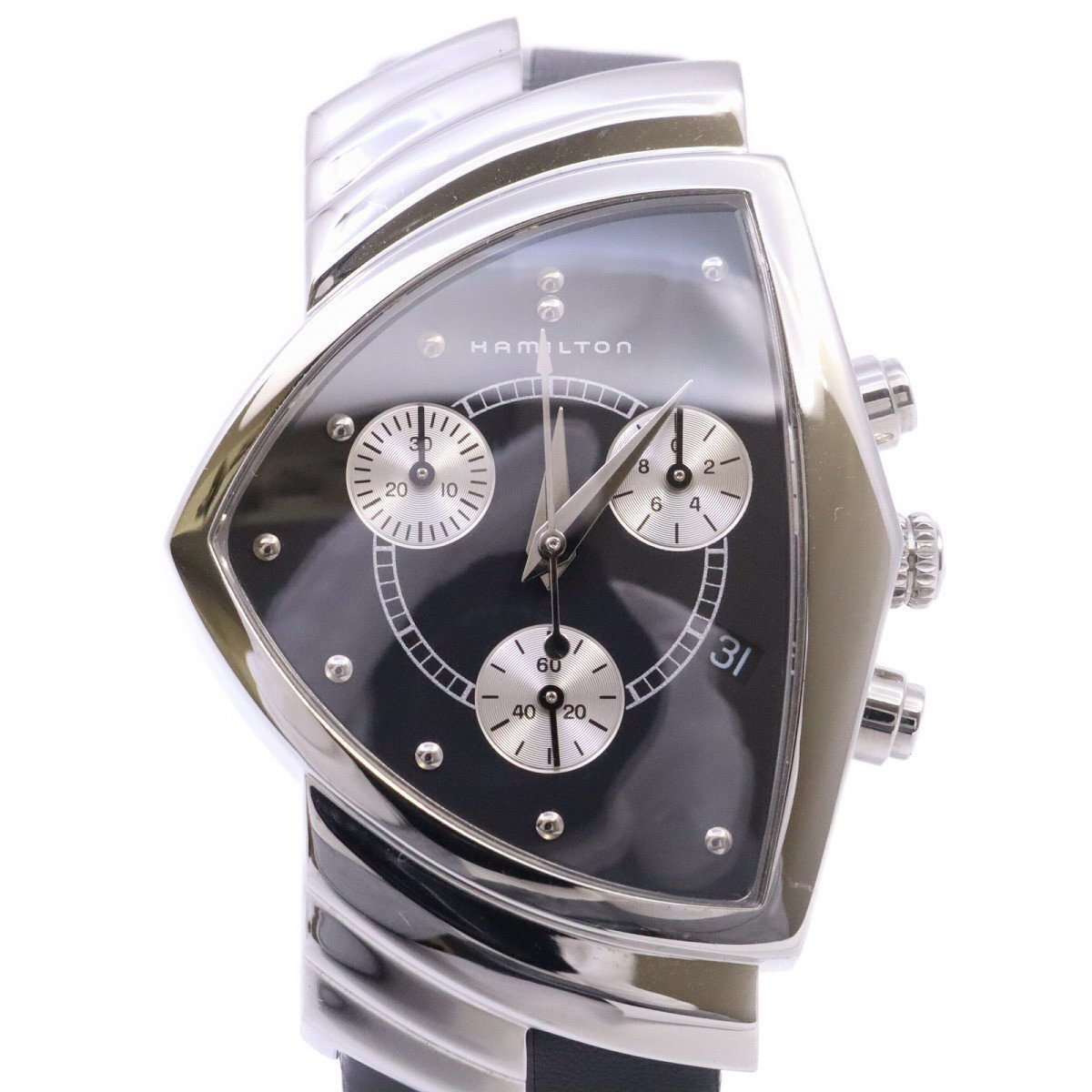 HAMILTON Ventura H244121 Chronograph Black Dial Quartz Leather 