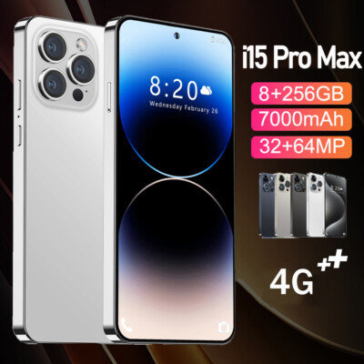 WHITE Unlocked i15 Pro Max 5G Smartphone 8GB+256GB Dual Sim Android Phone WiFi