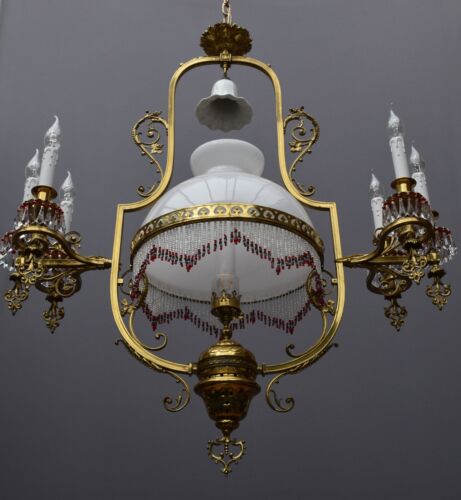 Lampadario antico, apparecchio di illuminazione, stile Art Nouveau, fine XIX secolo - Foto 1 di 10