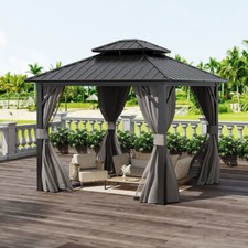 Aluminium Pergola 3m x 3m Gazebo Canopy Garden Shade Weather Proof Grey Fabric