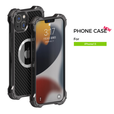 Fr iPhone 14 15 16 Pro Max 13 Shockproof Magnetic Carbon Fiber Metal Back Case