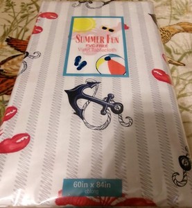 LOBSTERS ANCHORS VINYL TABLE COVER 60" X 84" OBLONG SOLD AS IS