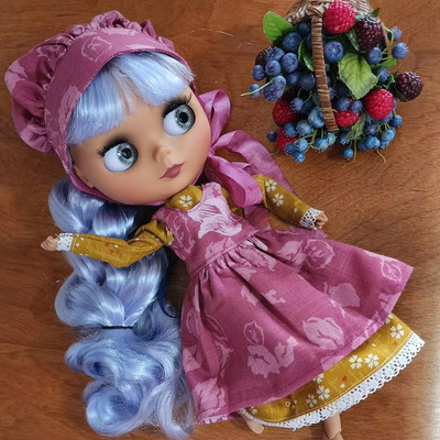 Nude Blythe Doll 12'' Matte Face Jointed Body, Blue Hair, Tan Skin Dark Skin