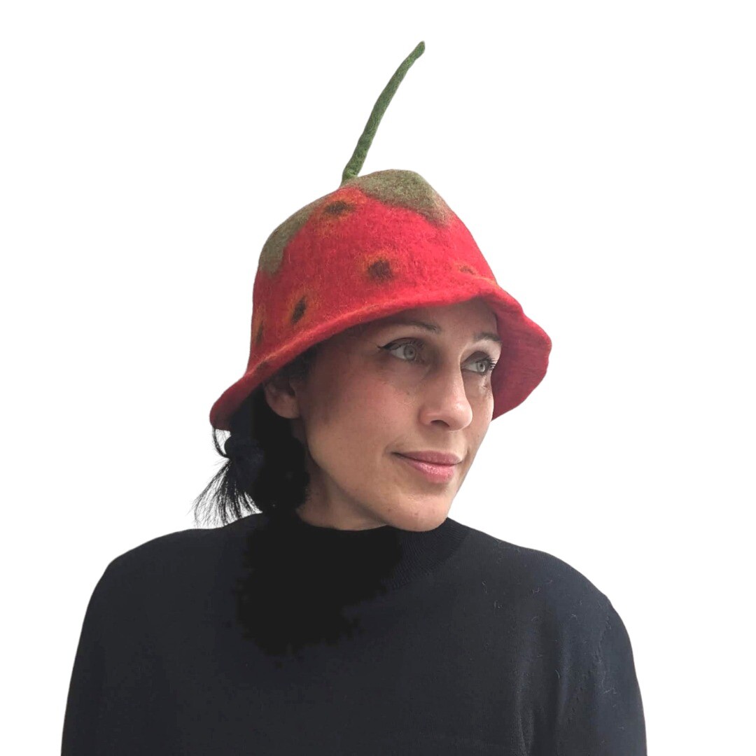 Ético Hada Fieltro Fresa Lana Festival Divertido Disfraz Adulto Gorro Rojo N97