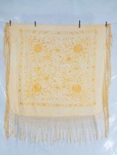 Vintage Chinese Hand Embroidered Silk Floral Piano Shawl 112x105cm