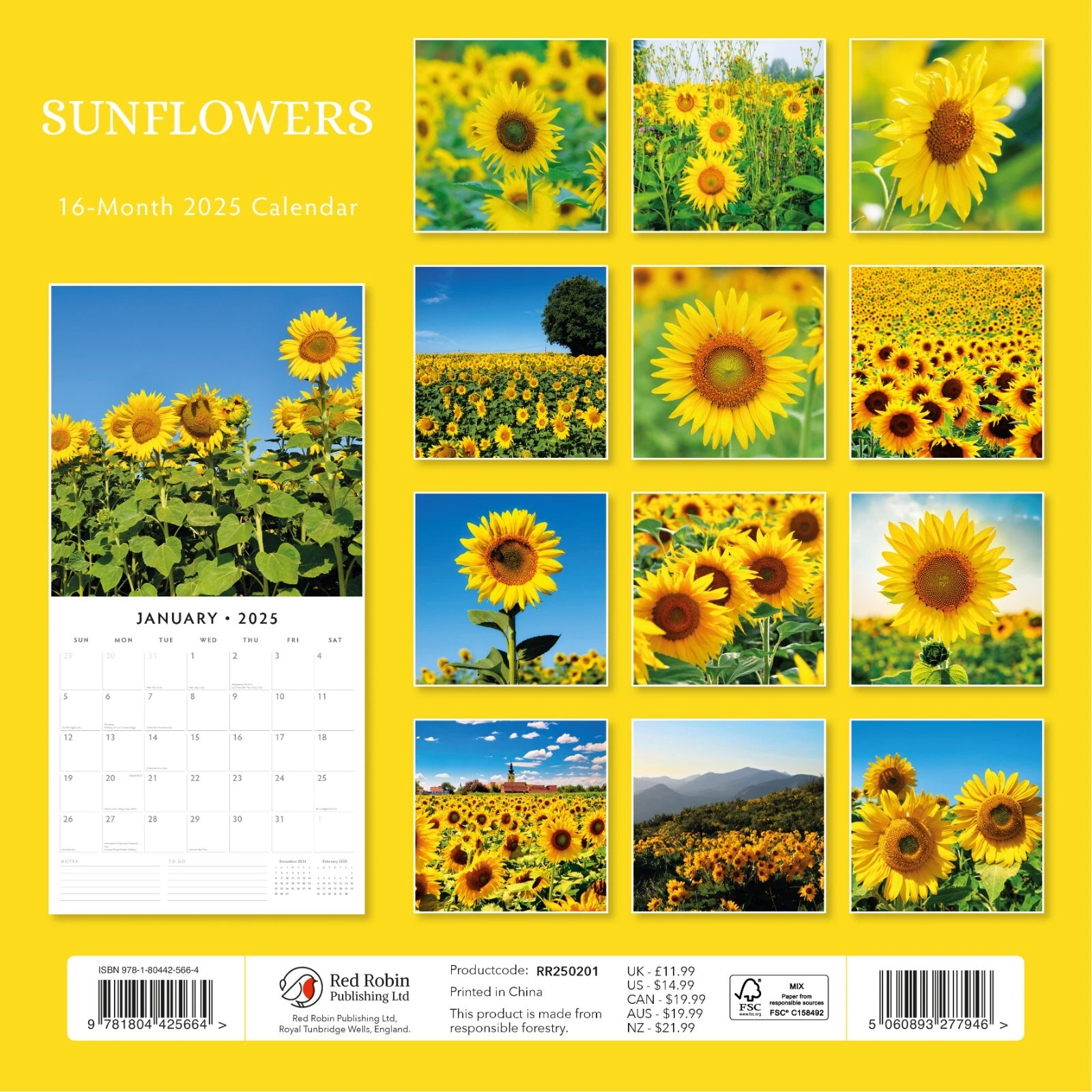 Sunflowers 2025 Square Wall Calendar