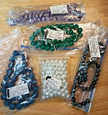 Lot of 5 Various Beads, Jewelry, Snowflake Jasper, Amethyst, Czech Glass, Lava