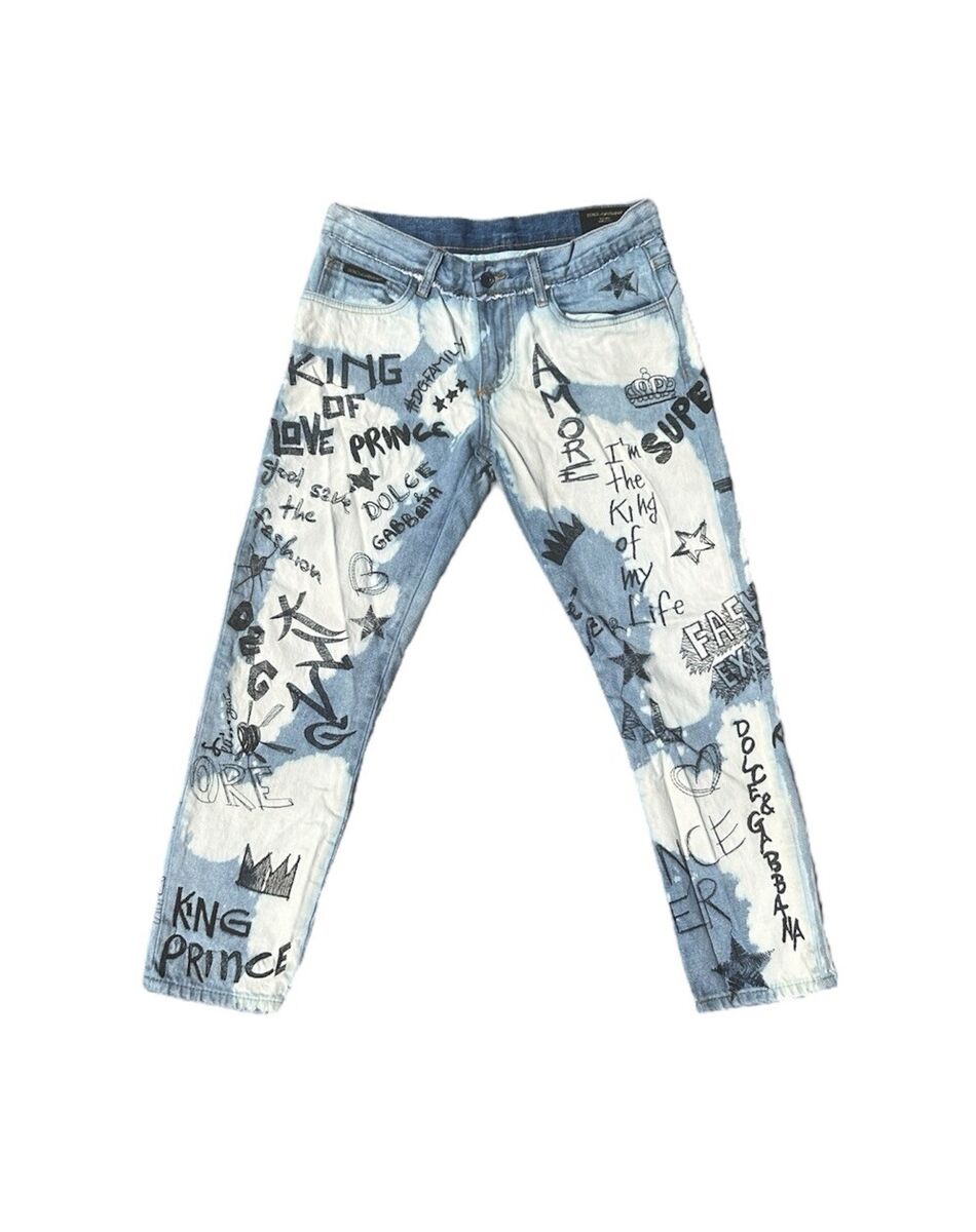 Dolce and Gabbana Blue Jeans Embroidered Graffiti | eBay Dolce and Gabbana Blue Jeans Embroidered Graffiti | eBay