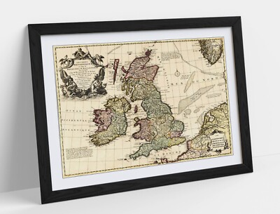 VINTAGE KARTE DER BRITISCHEN INSELN UND IRLAND - GERAHMTES KUNSTBILD PAPIERDRUCK