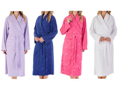 Slenderella Ladies Jacquard Floral Dressing Gown Towelling Shawl Collar Bathrobe