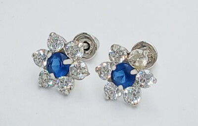 LAB CREATED BLAU & WEISSER SAPHIR OHRSTECKER 14K GOLD - Schraubverschlüsse