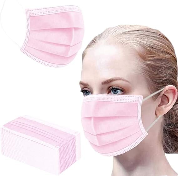 50/100 Pcs Pink Disposable Face Cover 3-Ply Filter Breathable Earloop Masks