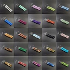 Fashion Assorted Natural Gemstone Silver Plated Dangle Earrings 6mm Beads Fringe