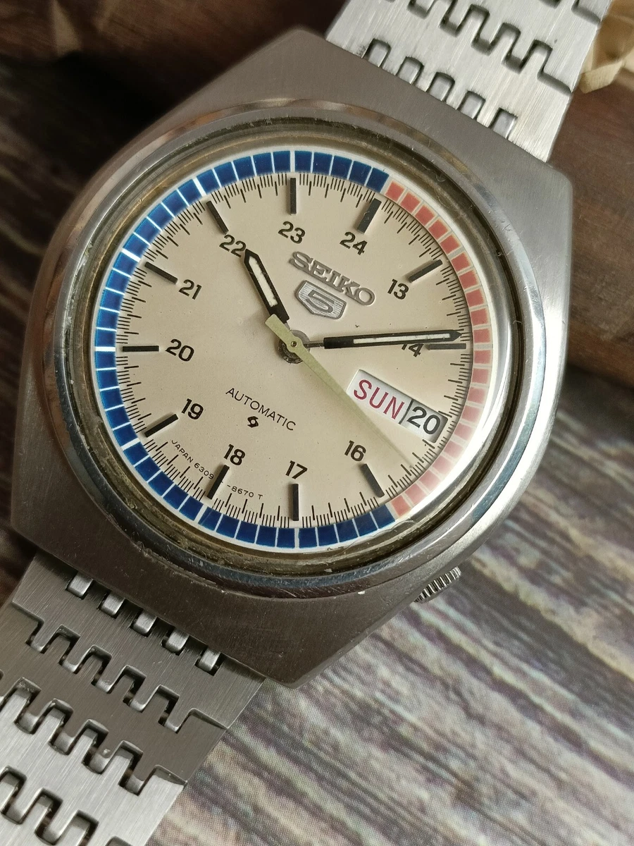 AUTHENTIC SEIKO 5 AUTOMATIC JAPAN MEN S DAY DATE 24 HOUR DIAL 6309 8500 VINTAGE