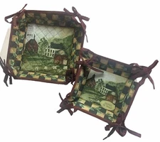 NWT Lot Of 2 Basket Liners-Folk village Print By Pat Fischer