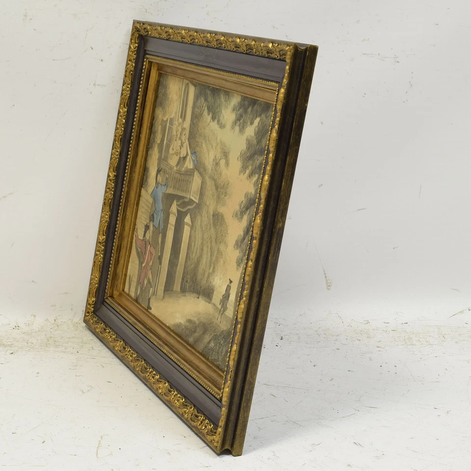 Environ 1850 Dessin ancienne Gouache scène de genre 42x34 cm - Photo 3/4