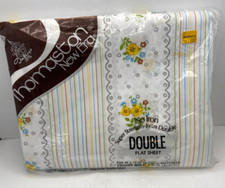 Vtg THOMASTON DOUBLE FLAT SHEET 54"x 75" FLORAL Made in USA NOS