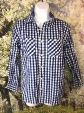 Weatherproof Vintage Size 14 Shirt Button Up Collared Blue White Check Cotton
