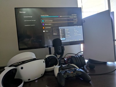 PS5 BUNDLE DEAL. PS5, PSVR2, 3D Headset, Yeti Gx, 2 Controllers, 120hz Monitor