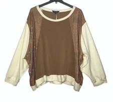 Davi & Dani Patchwork Top Women's 3XL Rust Cream Paisley Fleece Velvet Oversized