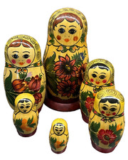 Vintage Matryoshka Russian Nesting Dolls Set Hand Painted Set of 6 Wooden